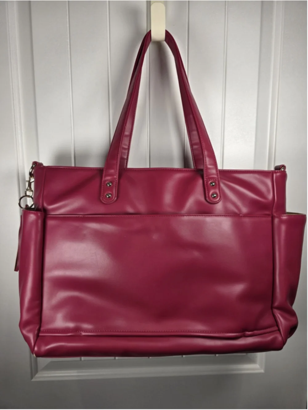 White Elm Aquila Tote Bag Fuchsia Pink Vegan Leather Laptop Work Travel Bag Read
